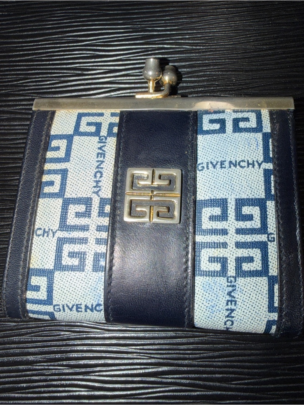 Givenchy Navy and White Logo Canvas Leather Coin Purse